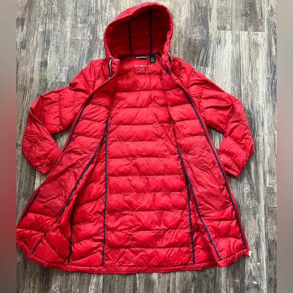 Tommy Hilfiger Winter Coat Women’s Size XL Red Puff Coat Packable Down Blend - Picture 7 of 10